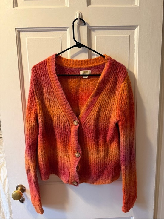 Maeve Sweaters - Maeve Orange and Pink Ombre V‑Neck Cardigan